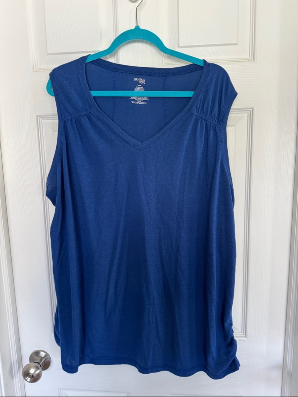 Danskin Royal Blue V-Neck Sleeveless Tank Top with gathered sides